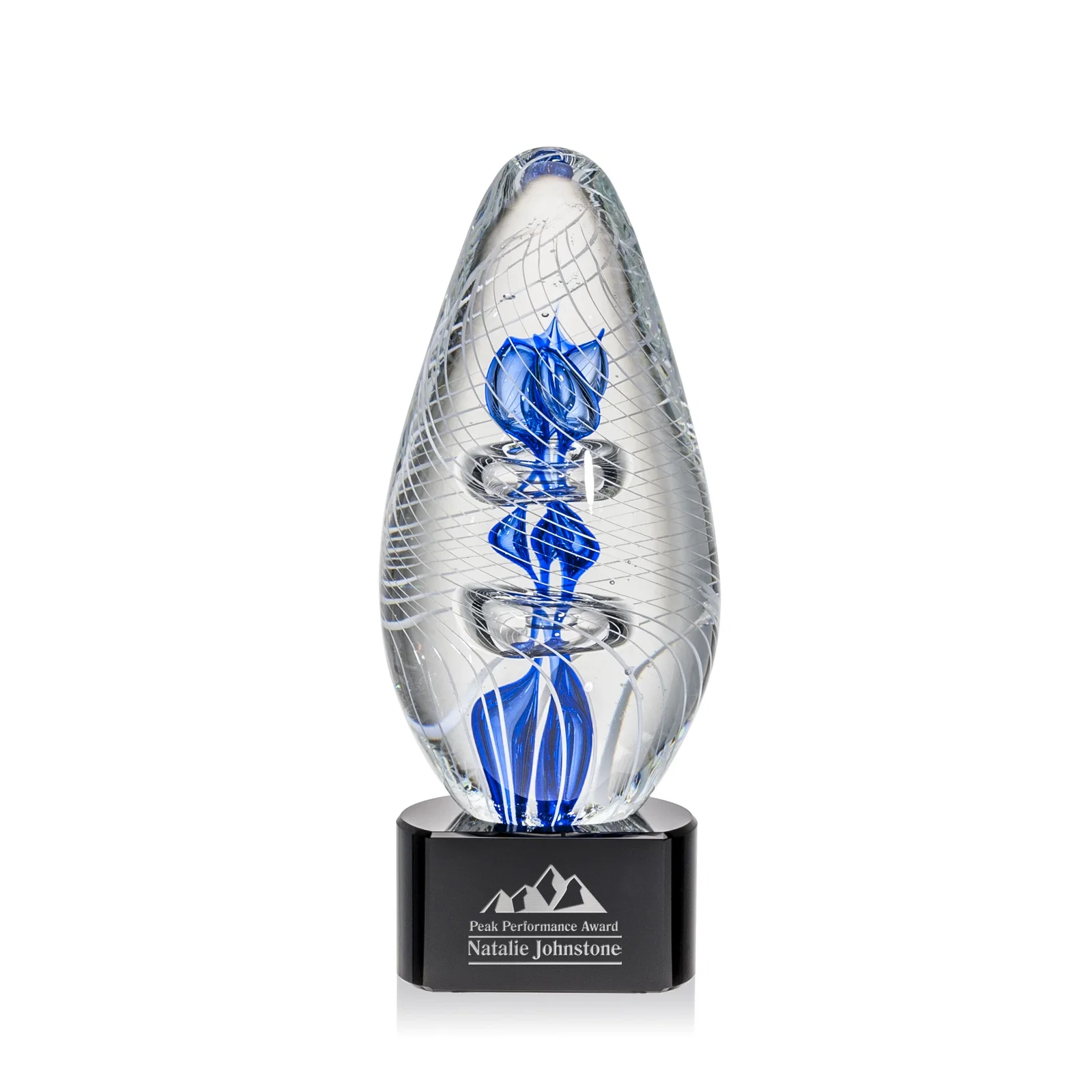 Custom Frosted Glass Teardrop Award With Rosewood Base Option for corporate award ceremonies