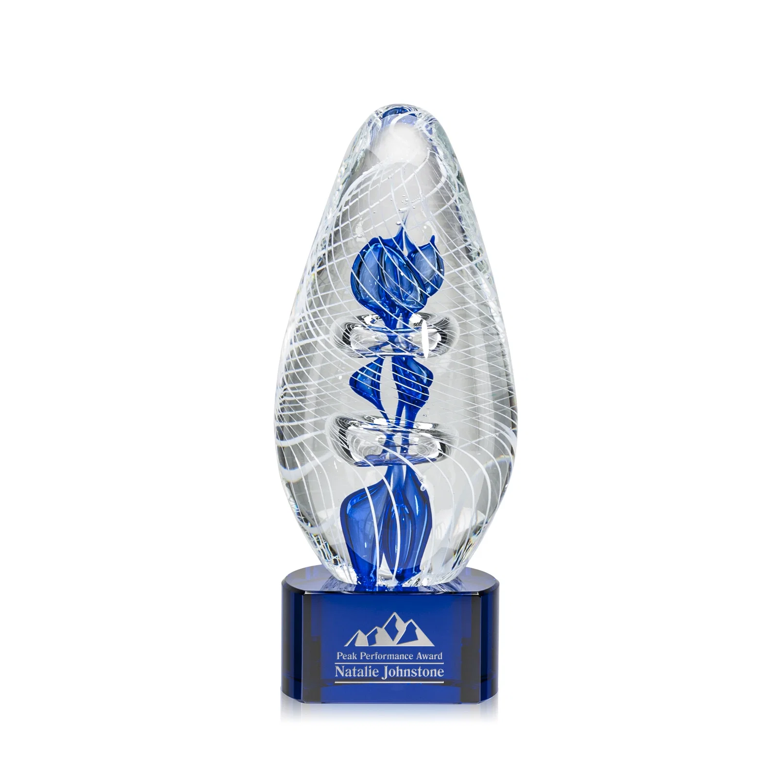 Custom Frosted Glass Teardrop Award With Rosewood Base Option for service anniversary gifts