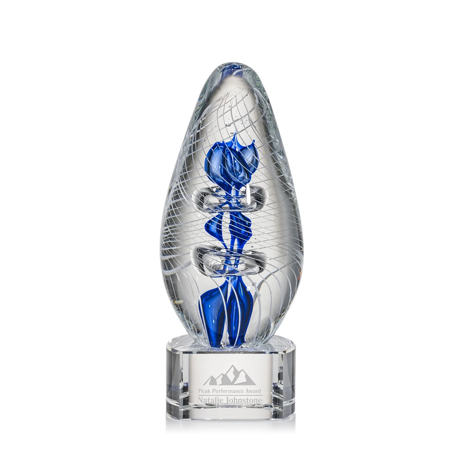 Custom Frosted Glass Teardrop Award With Rosewood Base Option for sales achievement awards