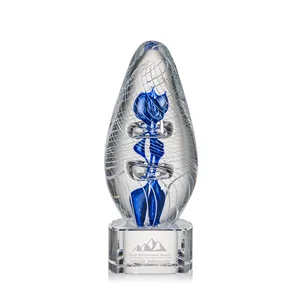 Frosted Glass Teardrop Award With Rosewood Base Option