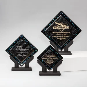 Black Opal Glass Diamond Plate Award, Gold Layer on Top