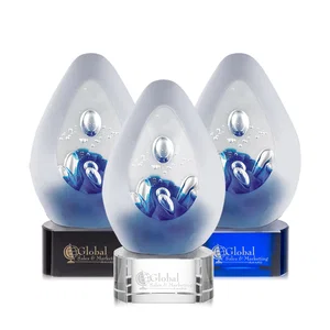 Frosted Glass Teardrop Award With Colorfill on Blue or Black Base