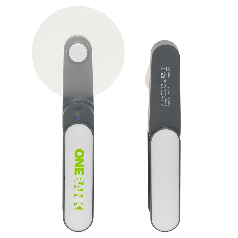 Side profile of the custom Gale Rechargeable Fan showing the swivel handle