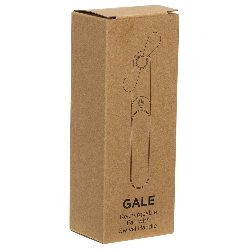 Gale Rechargeable Fan retail packaging, branded box for the promotional portable fan