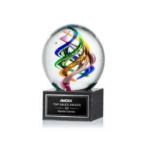 Art Glass Sphere Award on Square Marble Base