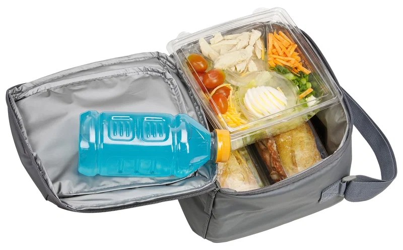 Angled view of the custom Galleon Lunch Cooler Bag's carrying handle and zipper