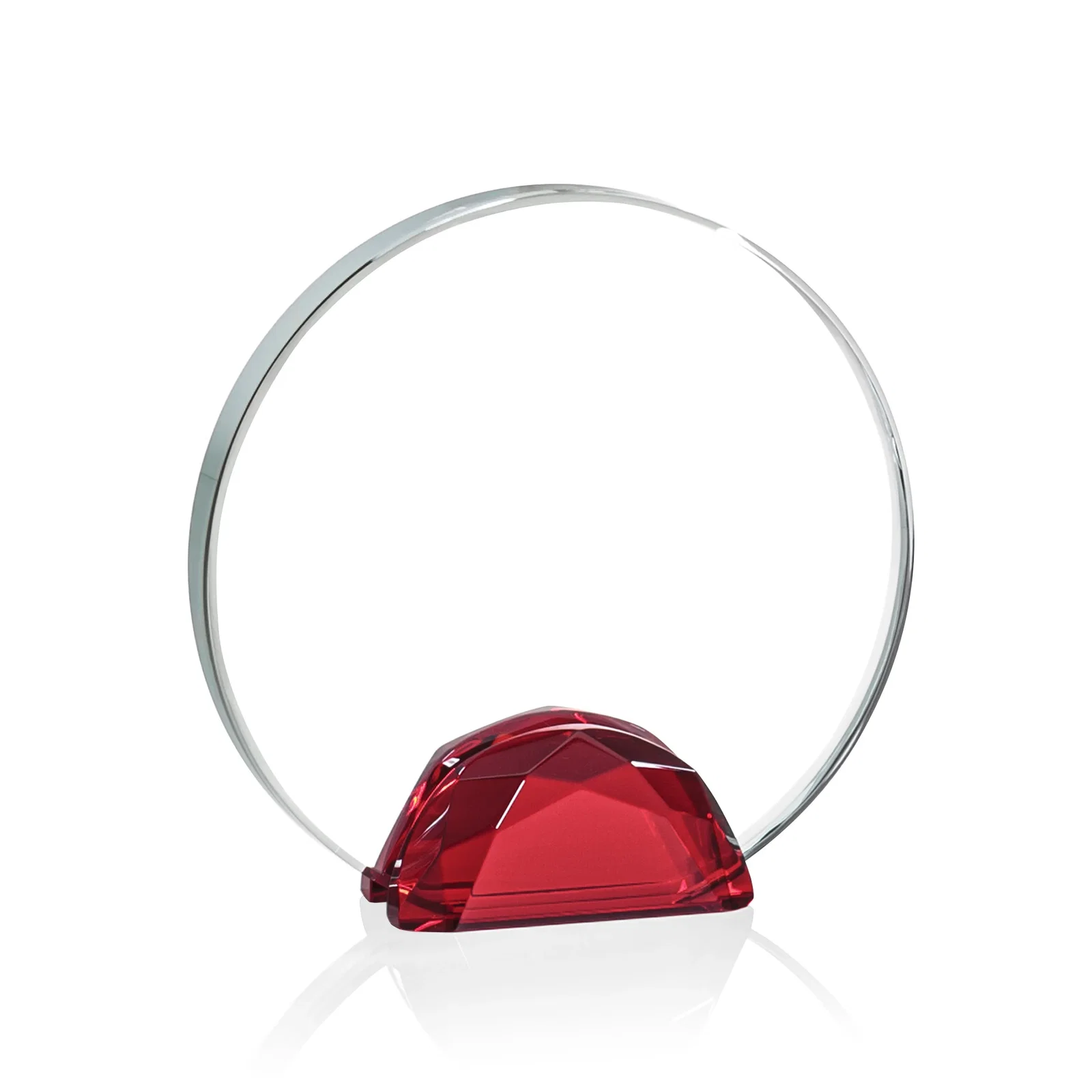Customized Starfire Crystal Disc Award Flanked by Amber Crystal Diamonds for employee recognition