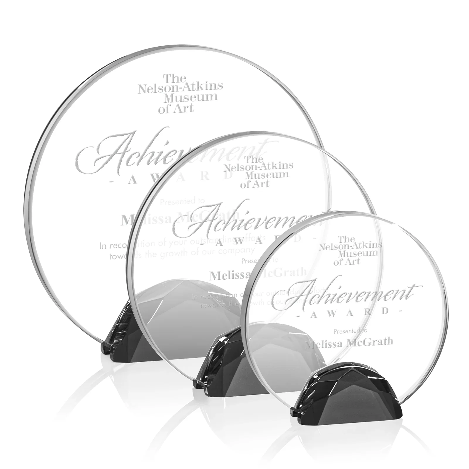 Custom Starfire Crystal Disc Award Flanked by Amber Crystal Diamonds for safety achievement programs