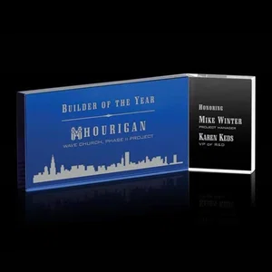 Blue and Clear Optical Crystal Horizontal Award