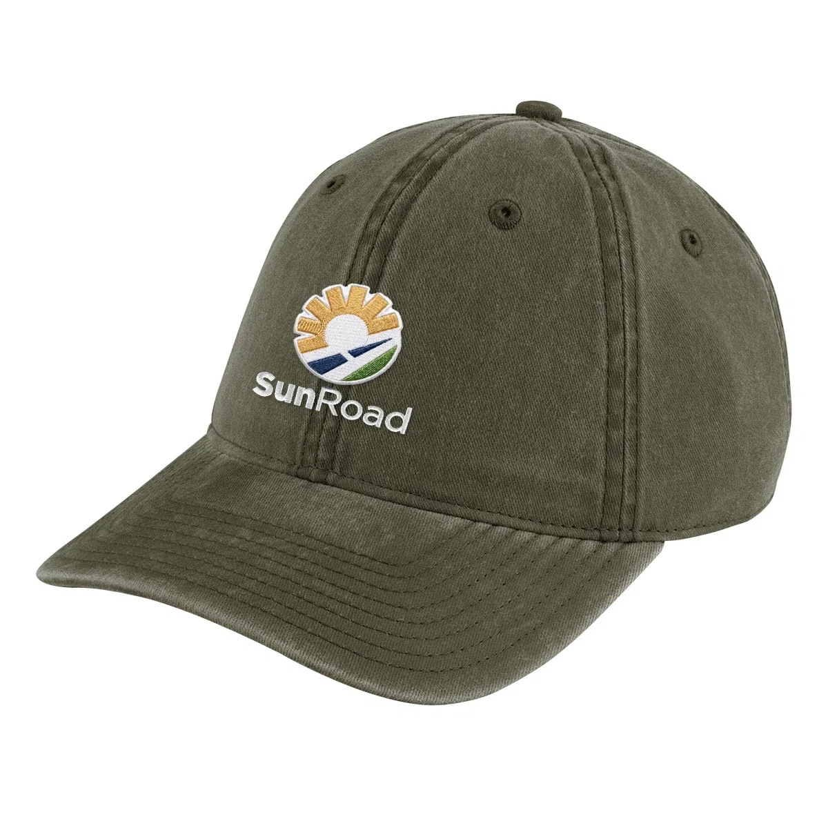 Khaki version of the washed cotton hat photographed straight on