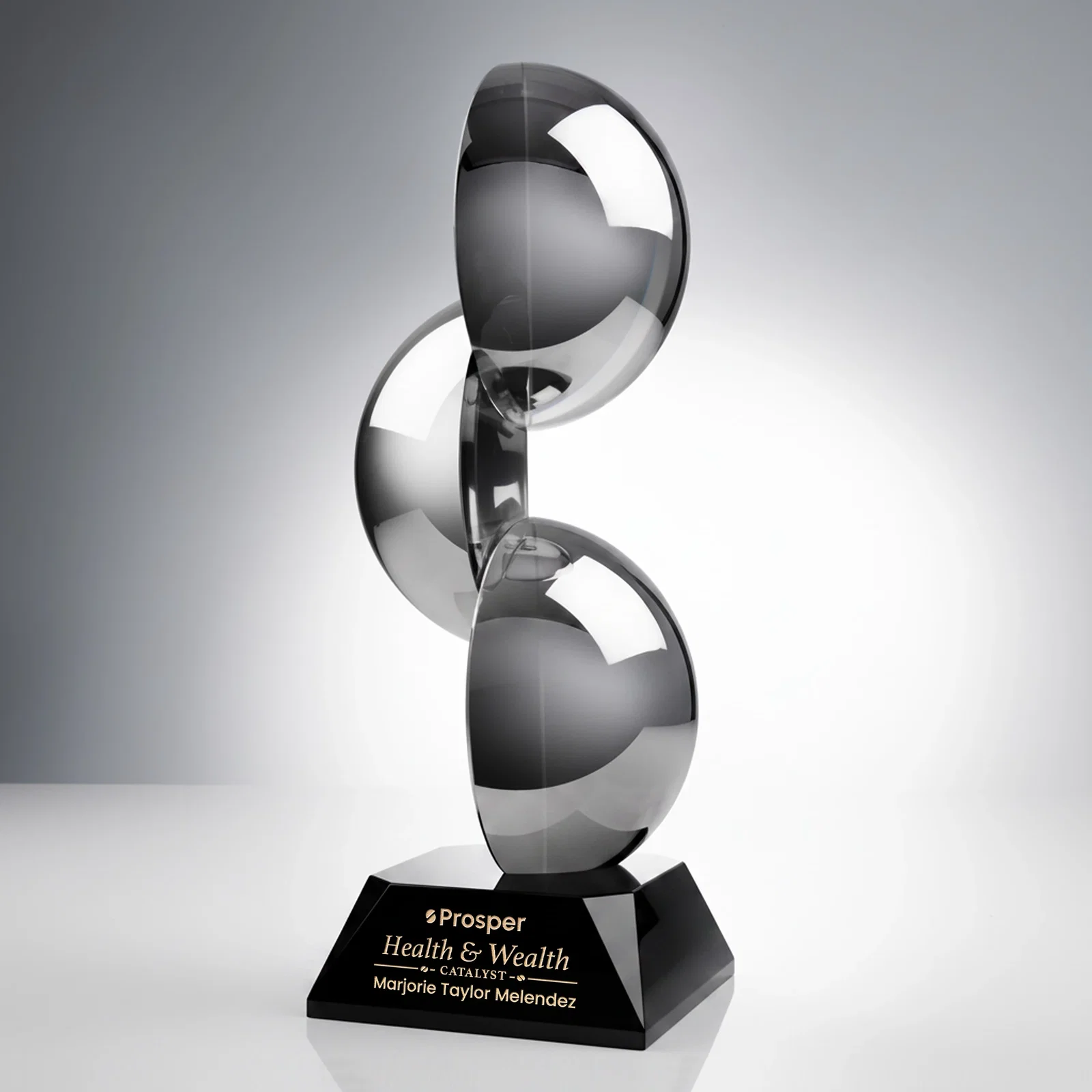 Custom Glass Award With Three Ascending Chrome Semi-Spheres for service anniversary gifts