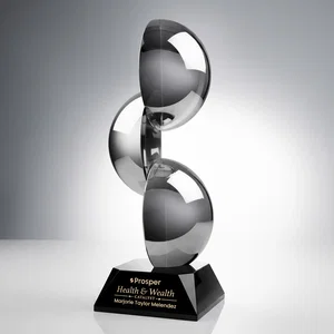 Glass Award With Three Ascending Chrome Semi-Spheres
