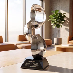 Glass Award With Three Ascending Chrome Semi-Spheres