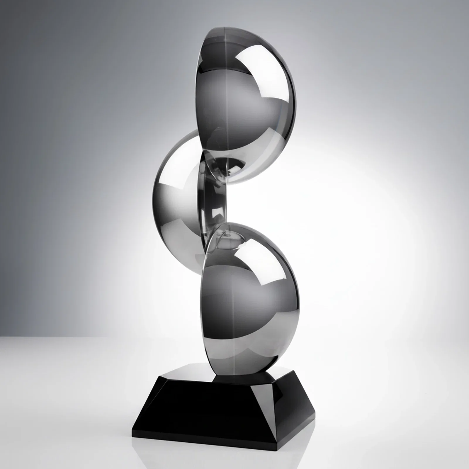 Custom Glass Award With Three Ascending Chrome Semi-Spheres for donor appreciation
