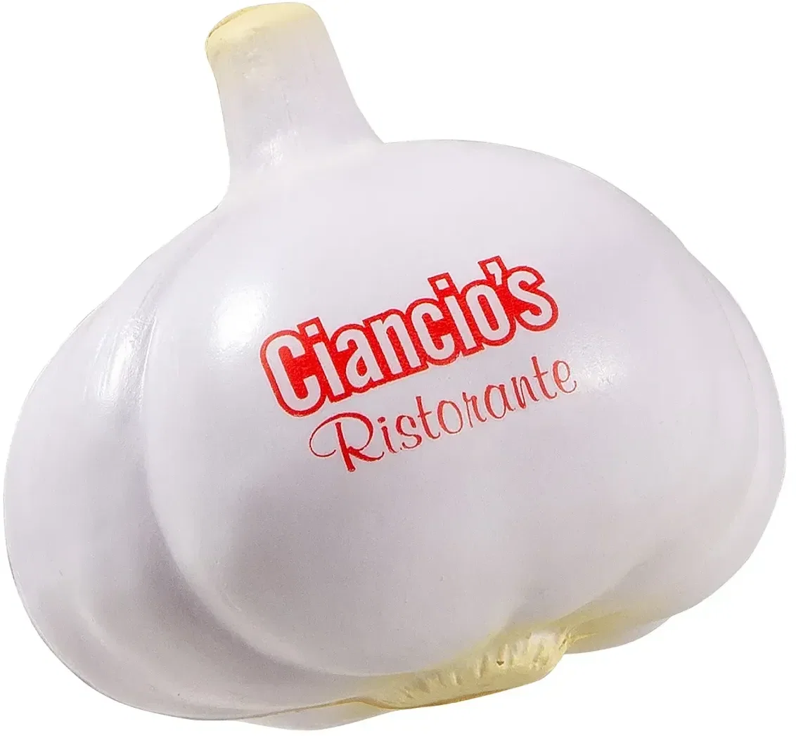 Custom Garlic Bulb Stress Reliever, branded garlic squeeze toy for restaurants and Italian eateries, promotional giveaway