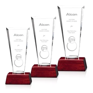 Starfire Crystal Award with Flared Bevels on Aluminum-Rosewood Base