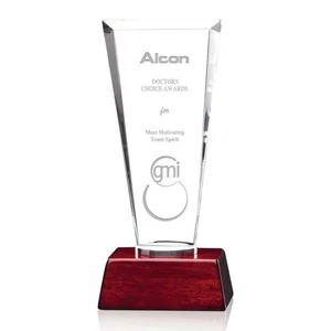 Starfire Crystal Award with Flared Bevels on Aluminum-Rosewood Base
