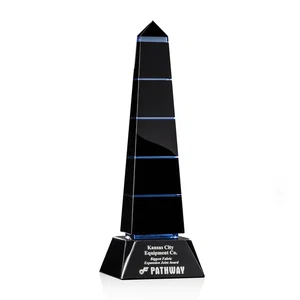 Ebony Optical Crystal Obelisk Award with Aqua Blue Inlay