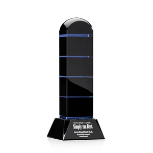 Ebony Optical Crystal Tower Award with Aqua Blue Inlay