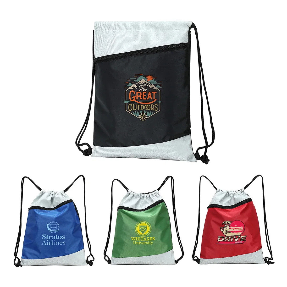 Custom Gateway RPET Drawstring Bag, front view of the branded drawstring bag