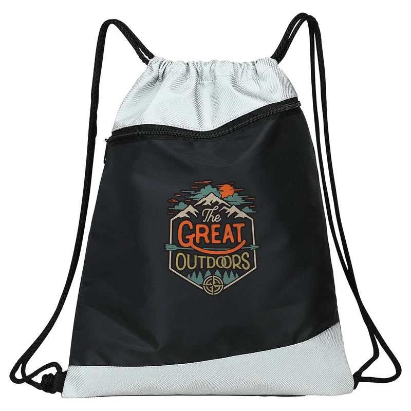 Side profile of the promotional Gateway RPET Drawstring Bag