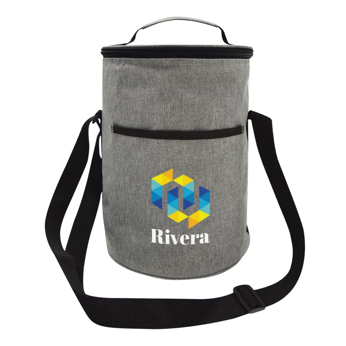 Heathered gray cooler bag with a top carry handle