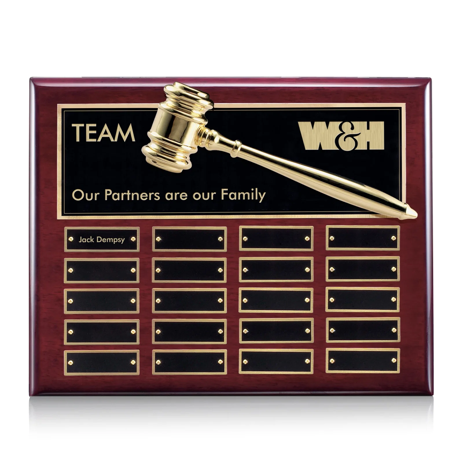 Custom Piano Finish Perpetual Plaque With Built-In Gavel Ornament for service anniversary gifts