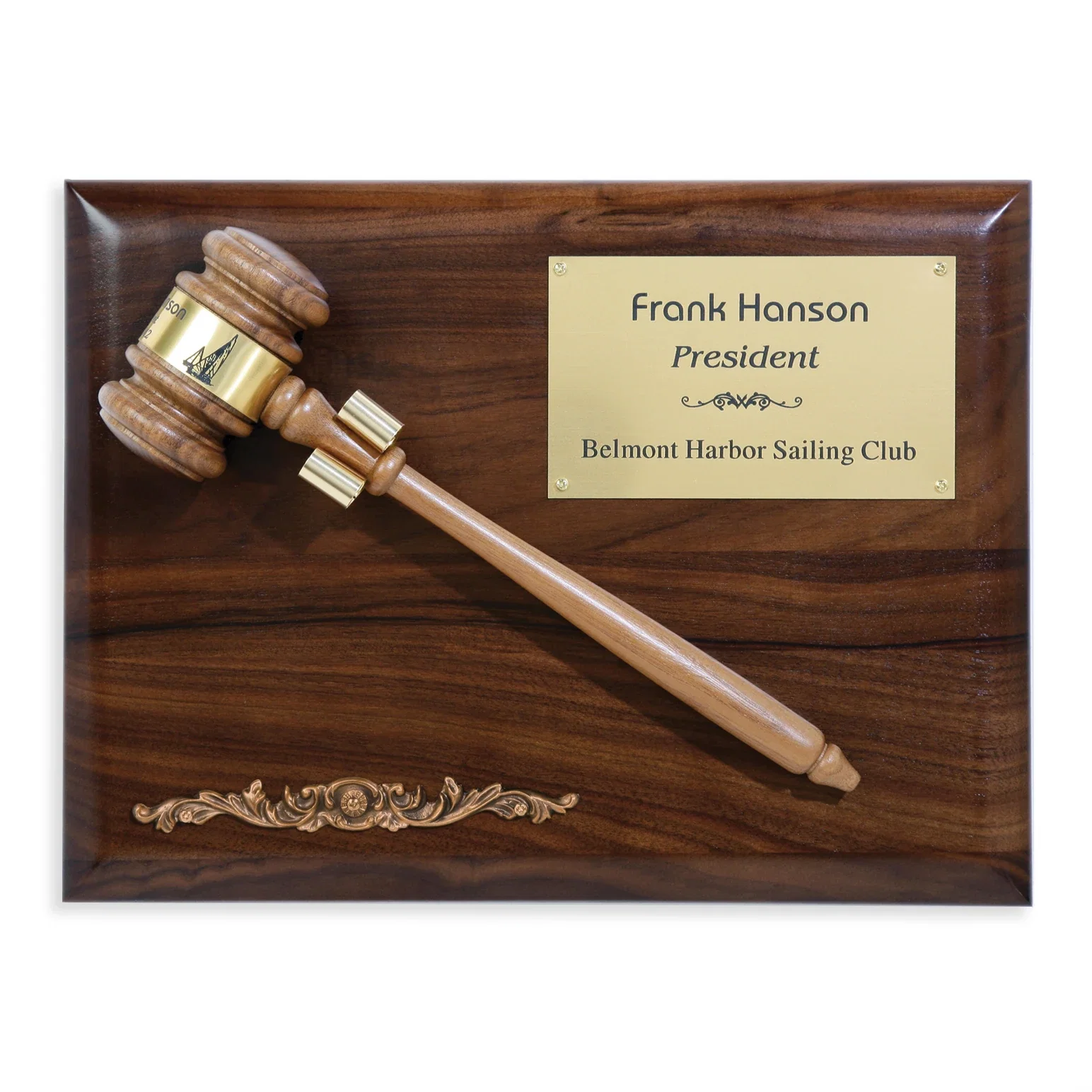 Custom Removable Walnut Gavel Wall Plaque with Steel Bracket for employee recognition