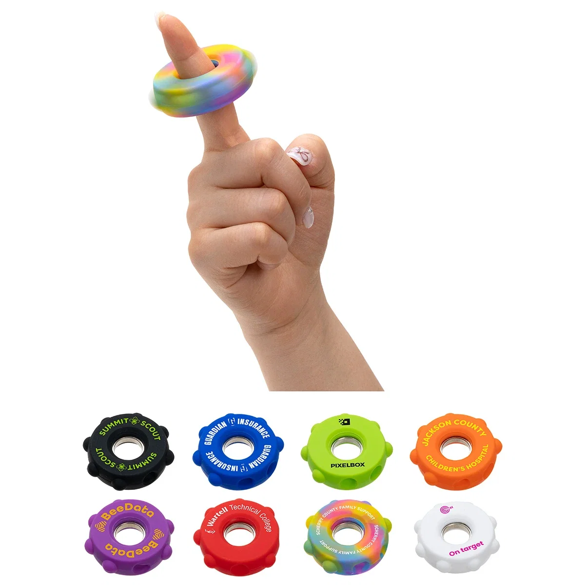 Custom Gear Push Pop Spinner, front view of the branded fidget toy