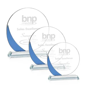 Starfire Crystal Disc Award With Blue Crescent Accent