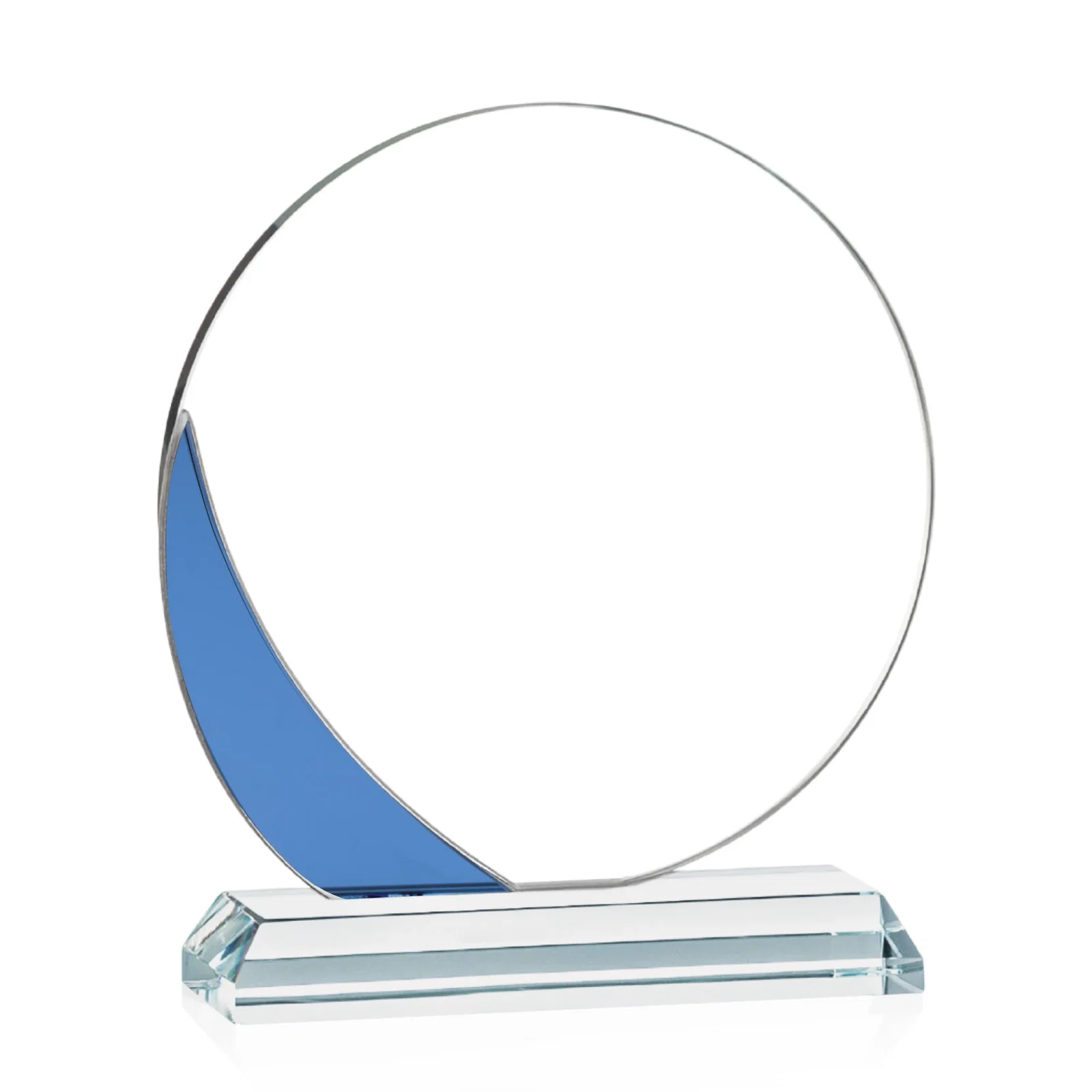 Personalized Starfire Crystal Disc Award With Blue Crescent Accent for graduation ceremonies