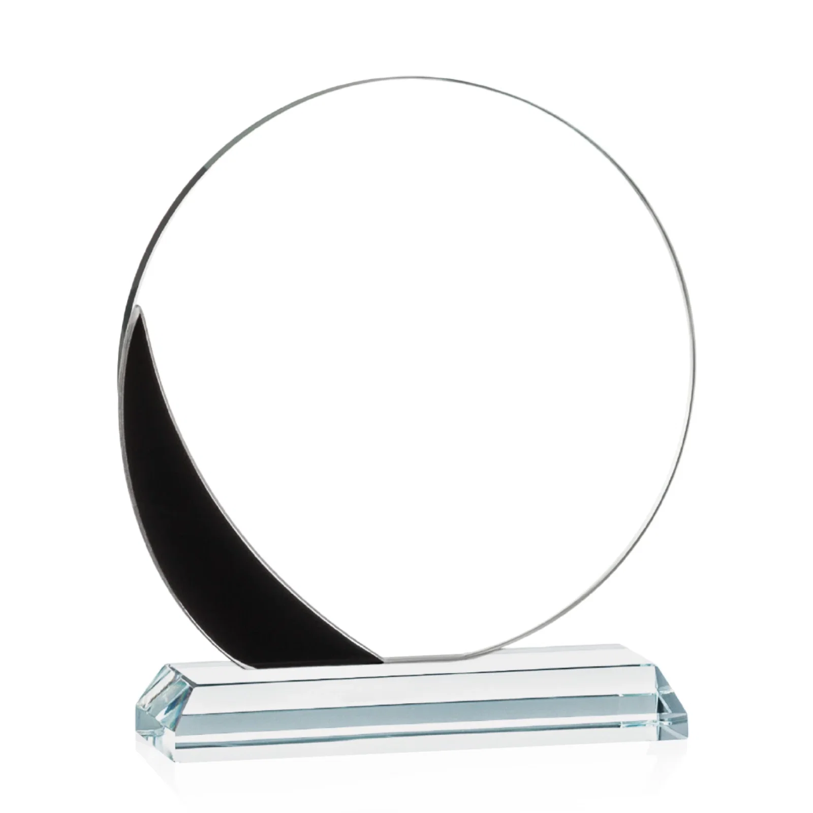 Personalized Starfire Crystal Disc Award With Blue Crescent Accent for dealer and partner awards
