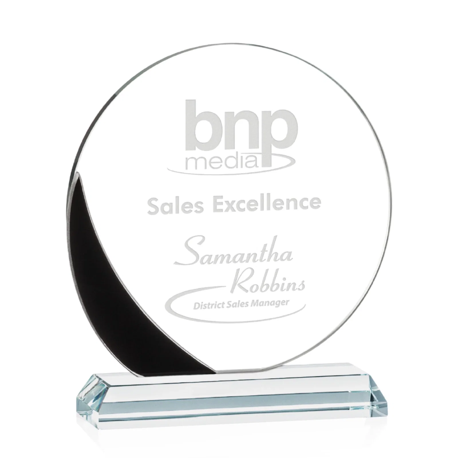 Custom Starfire Crystal Disc Award With Blue Crescent Accent for safety achievement programs