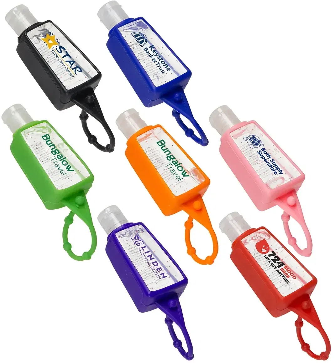 Gel Go silicone-case hand sanitizer, custom branded strap-on sanitizer, front hero view