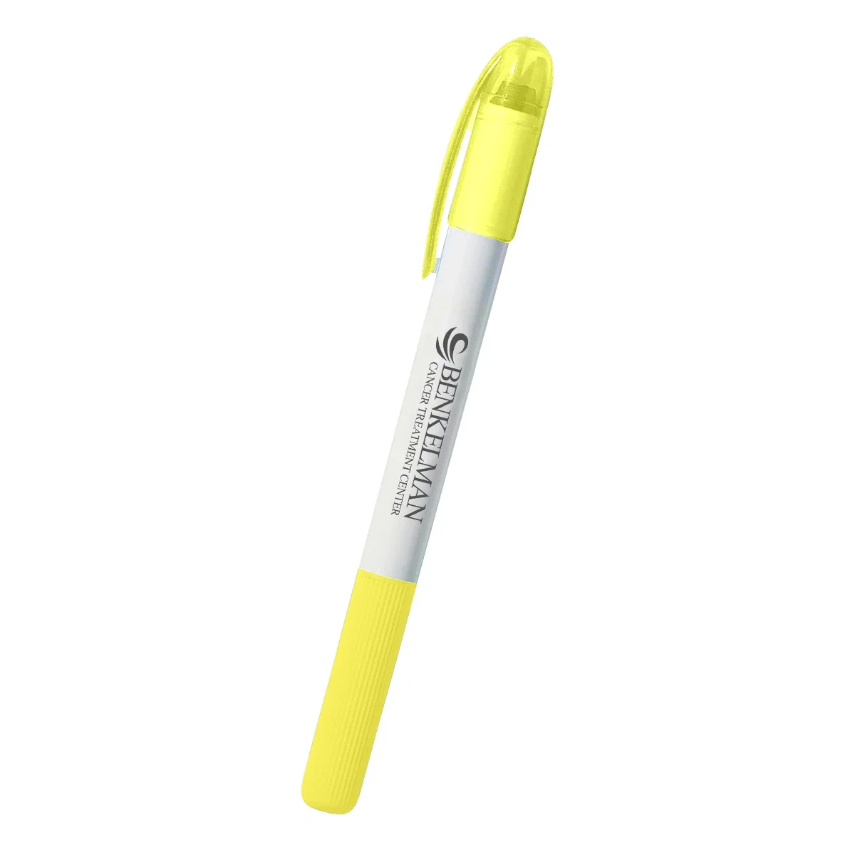 Five inch highlighter resting on an open notebook