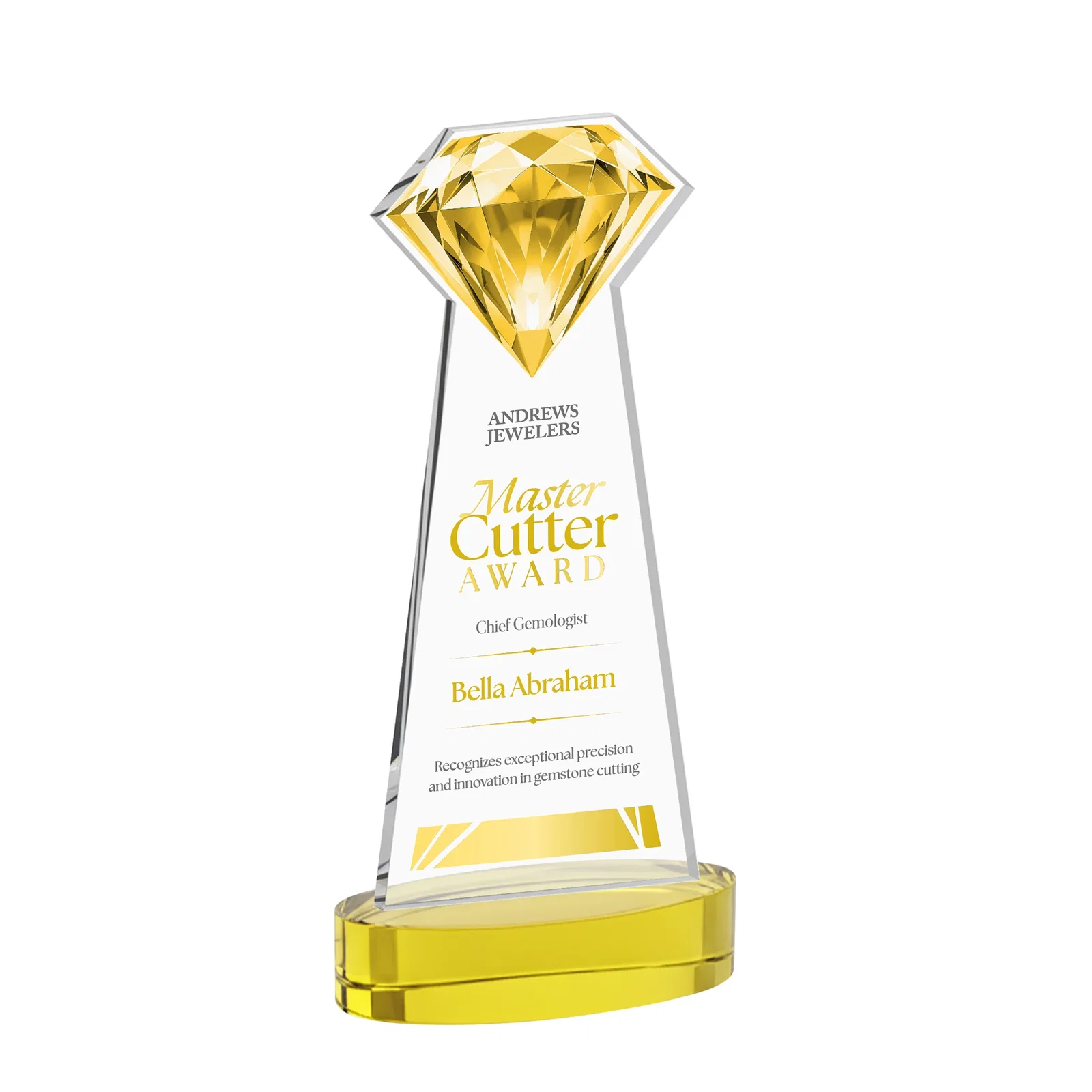 Custom Starfire Crystal Award With a Printed Gemstone Cutout on a Round Base for dealer and partner awards