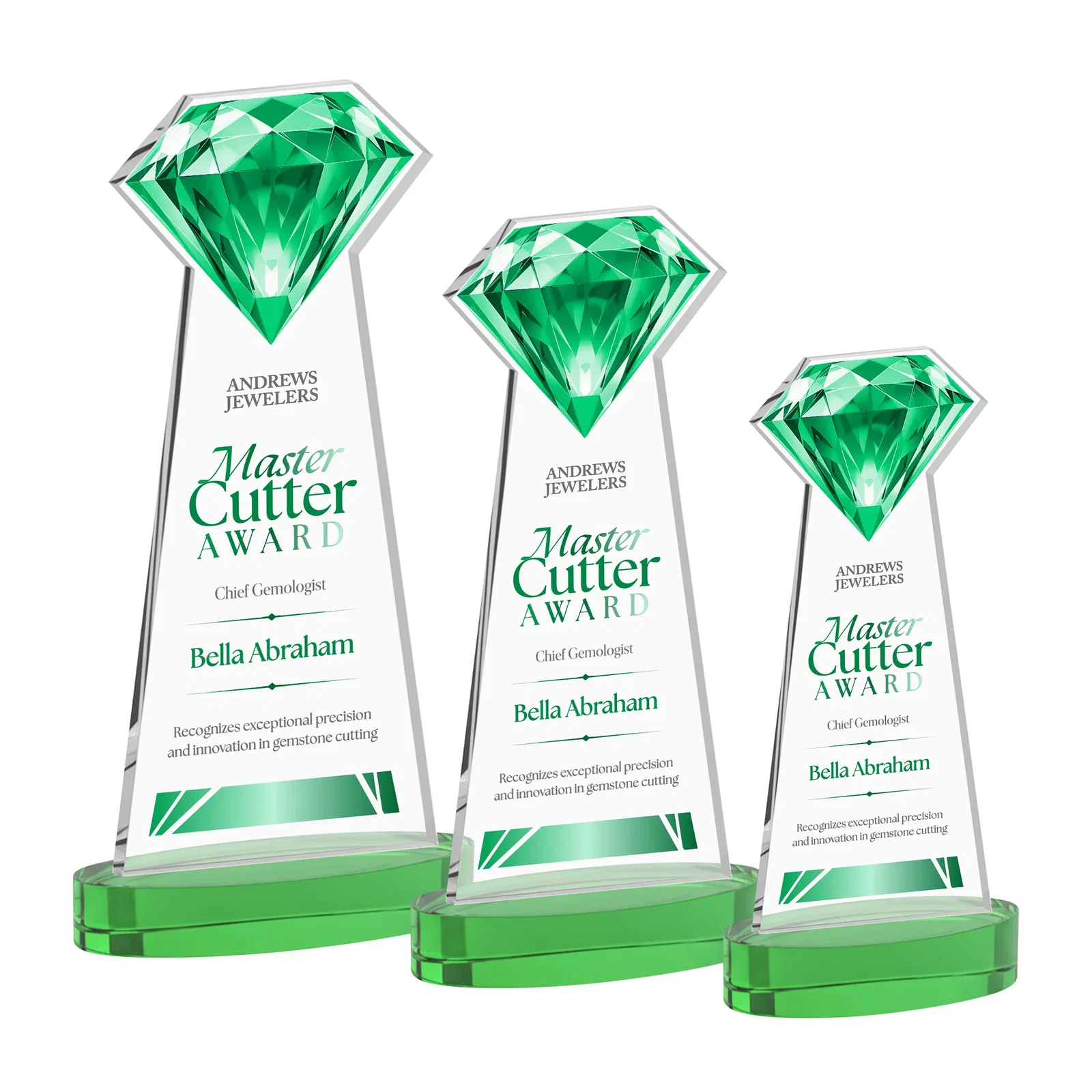 Personalized Starfire Crystal Award With a Printed Gemstone Cutout on a Round Base for corporate award ceremonies
