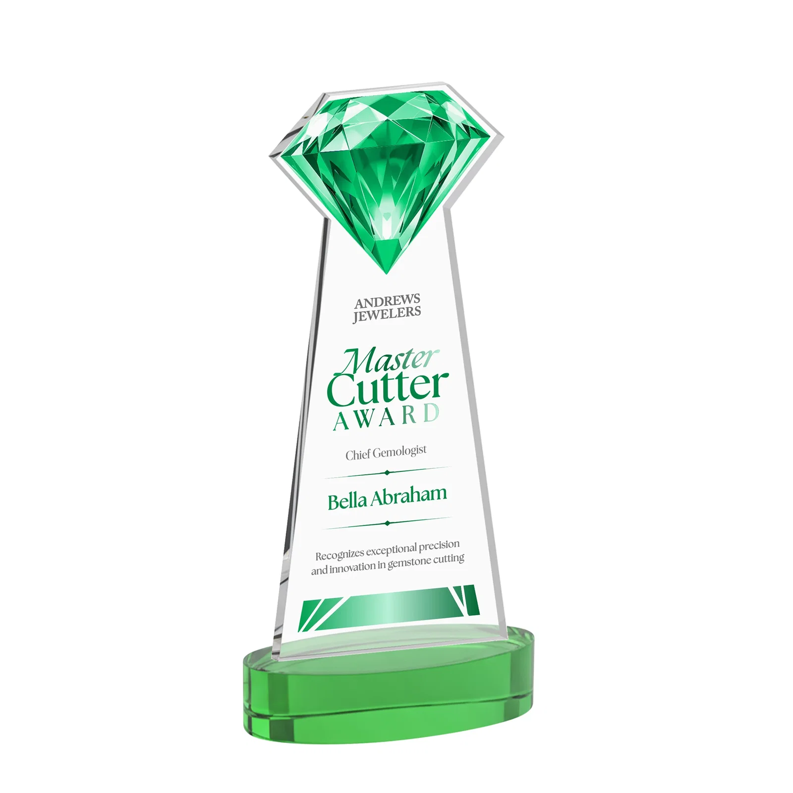 Personalized Starfire Crystal Award With a Printed Gemstone Cutout on a Round Base for service anniversary gifts