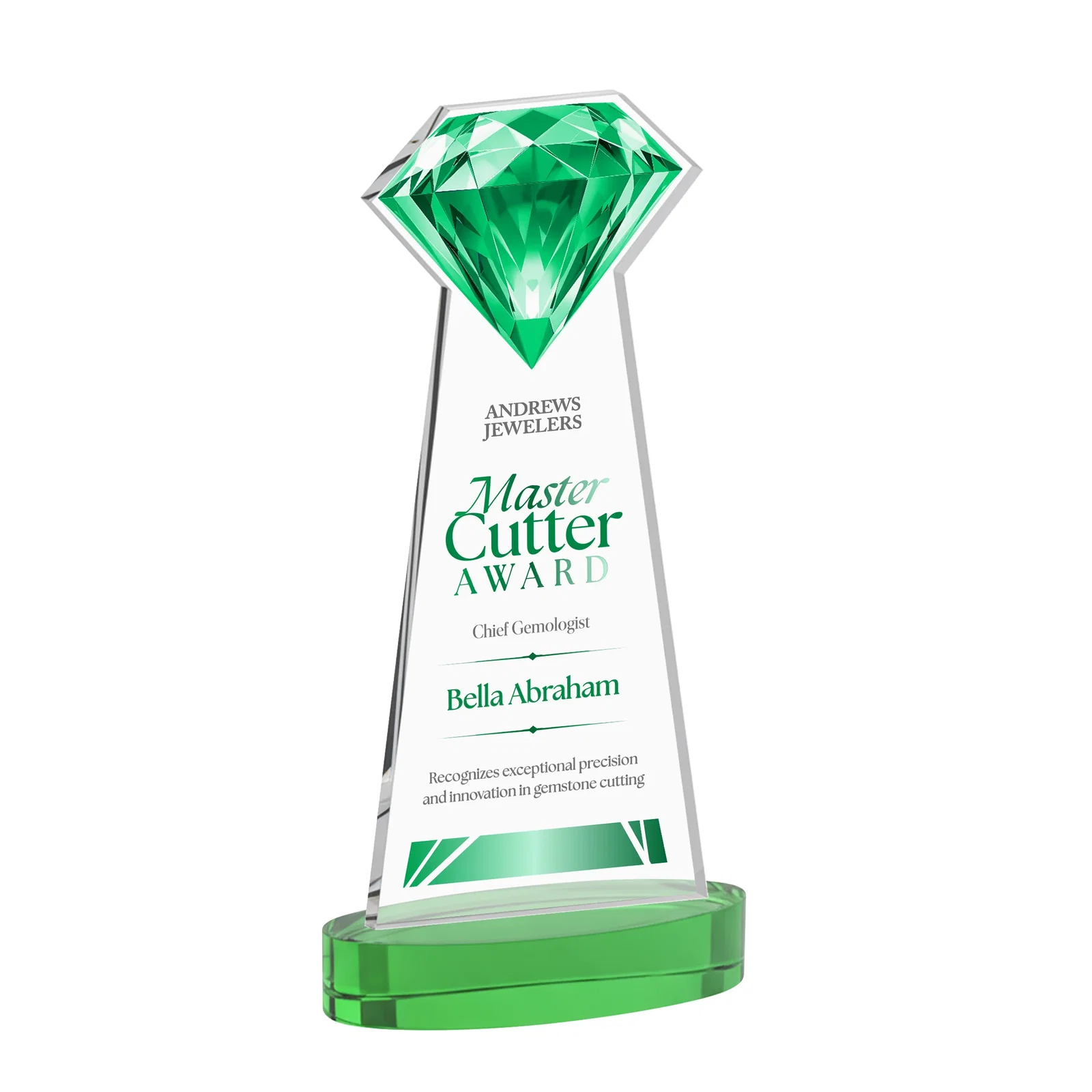Personalized Starfire Crystal Award With a Printed Gemstone Cutout on a Round Base for sales achievement awards