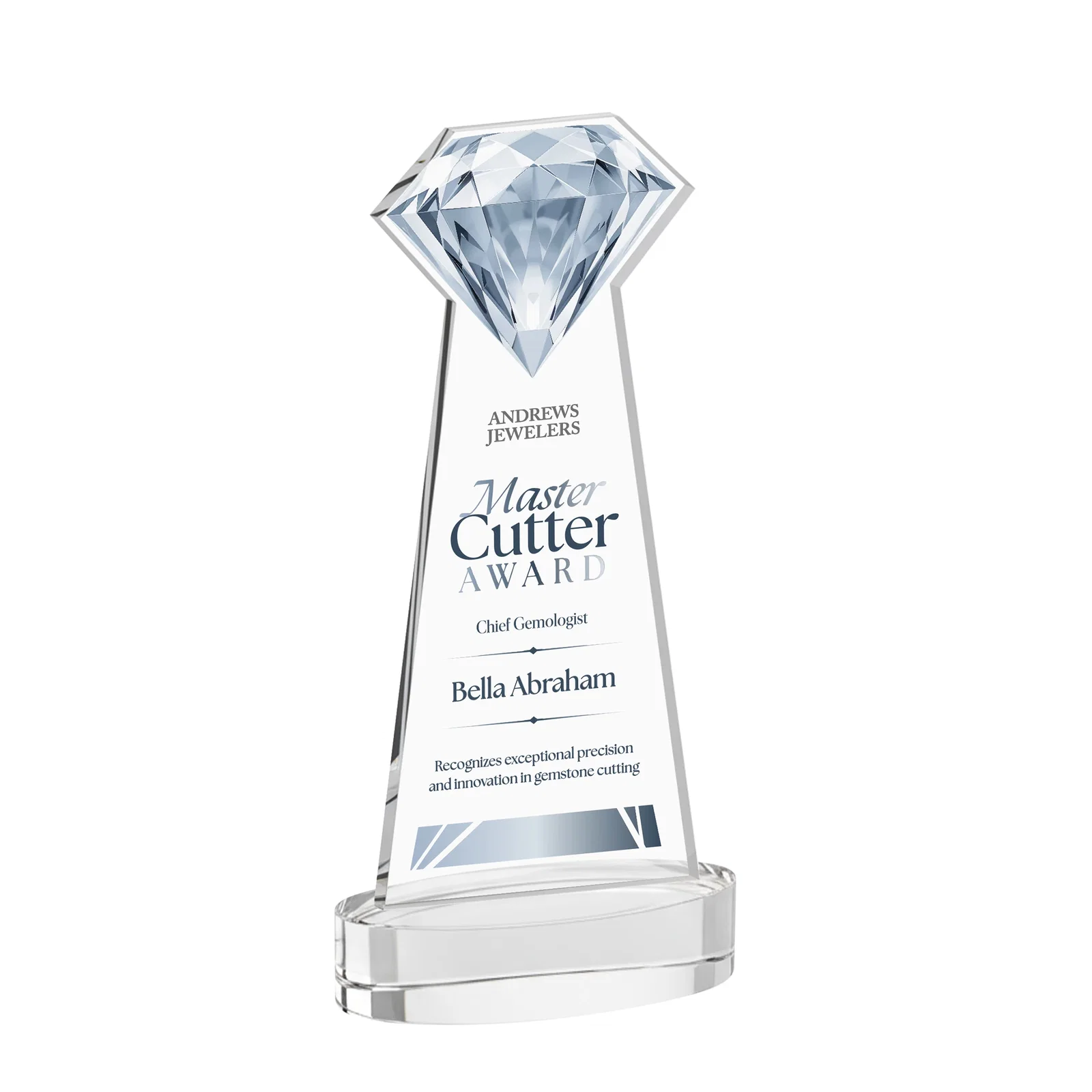 Custom Starfire Crystal Award With a Printed Gemstone Cutout on a Round Base for corporate award ceremonies