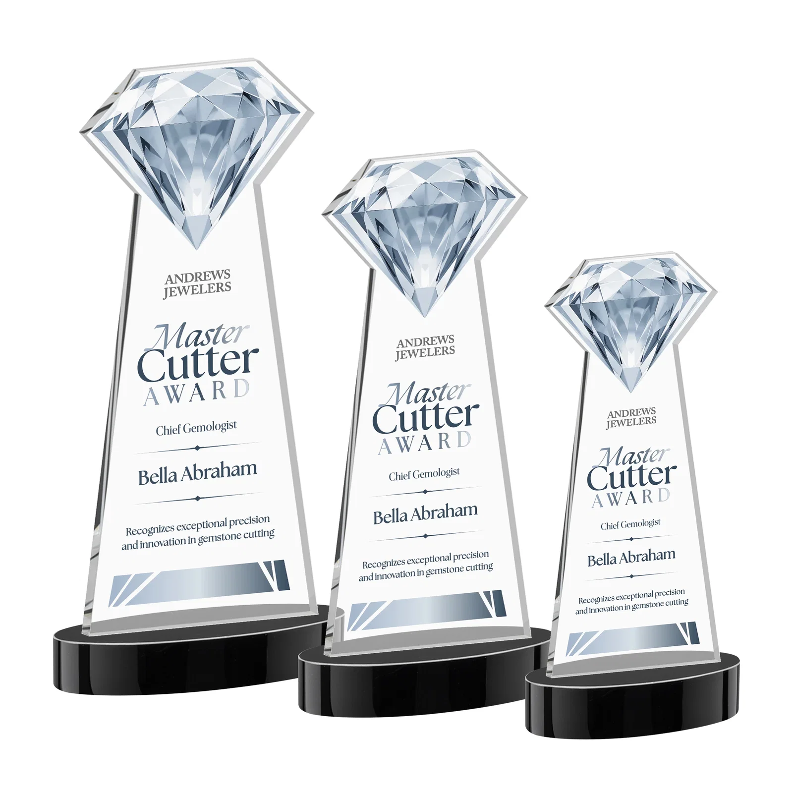 Personalized Starfire Crystal Award With a Printed Gemstone Cutout on a Round Base for team milestone celebrations