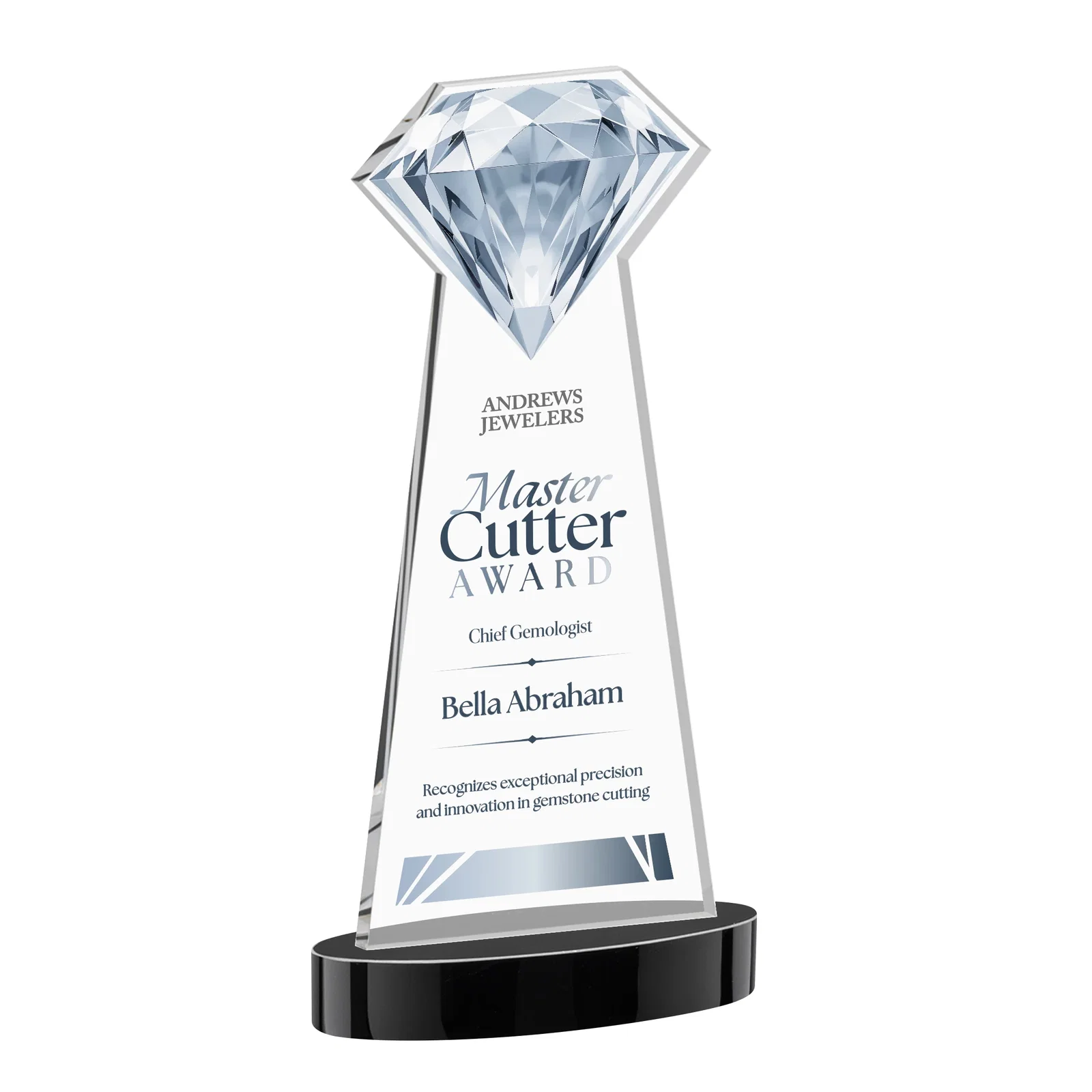 Personalized Starfire Crystal Award With a Printed Gemstone Cutout on a Round Base for safety achievement programs