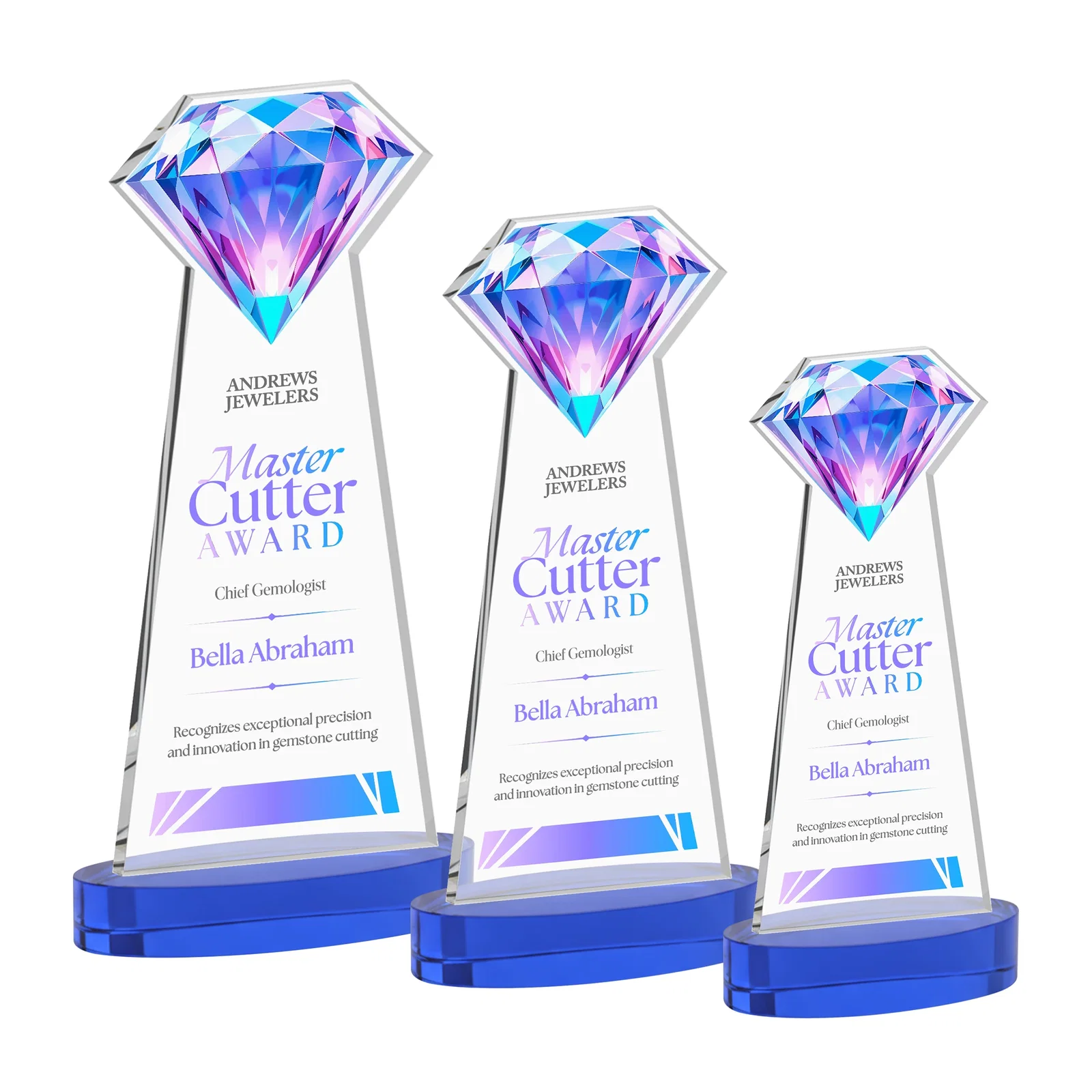 Personalized Starfire Crystal Award With a Printed Gemstone Cutout on a Round Base for volunteer appreciation