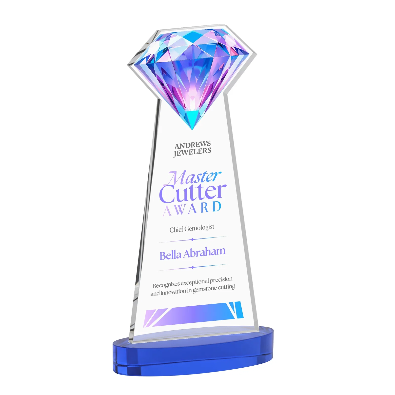 Promotional Starfire Crystal Award With a Printed Gemstone Cutout on a Round Base for employee recognition