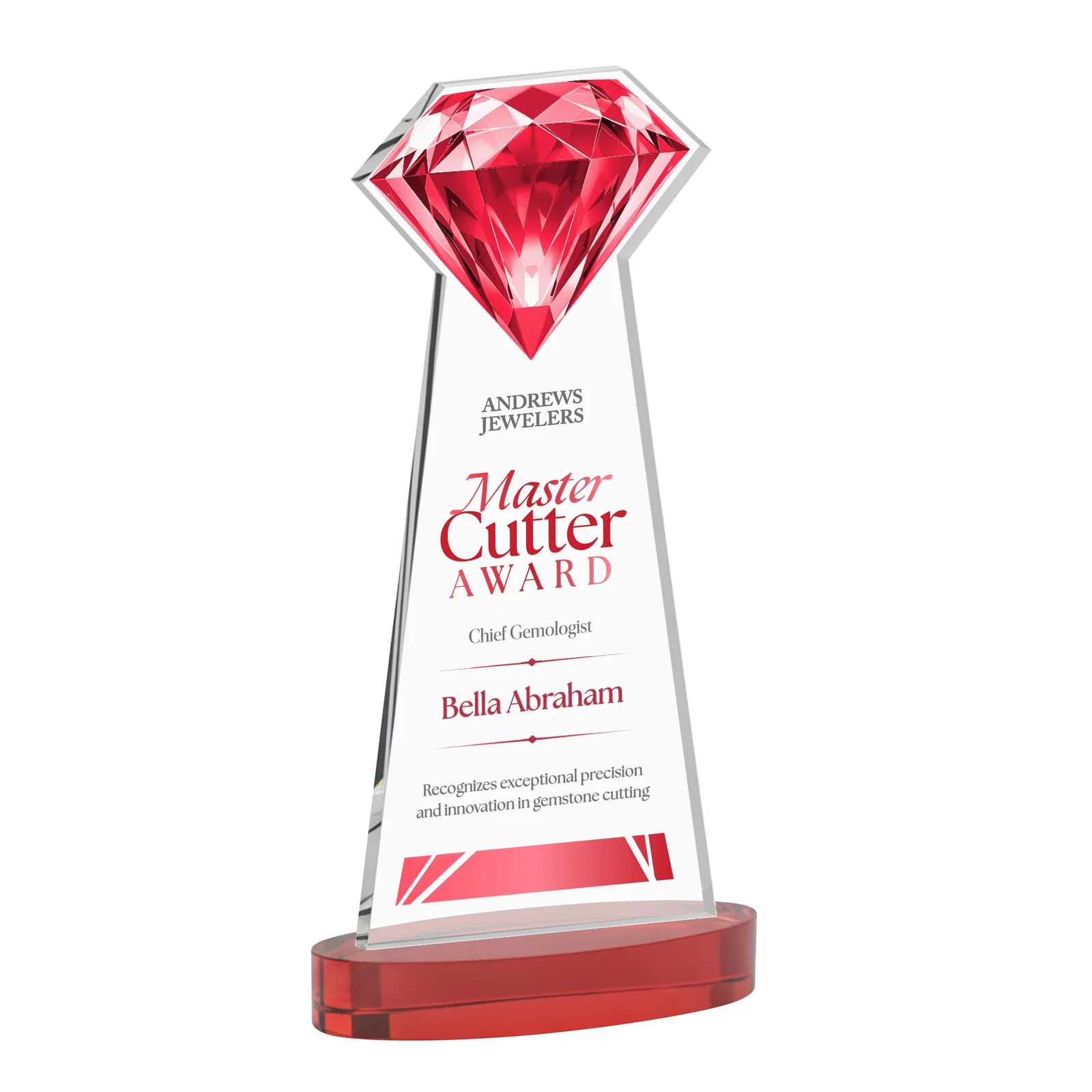 Promotional Starfire Crystal Award With a Printed Gemstone Cutout on a Round Base for retirement presentations