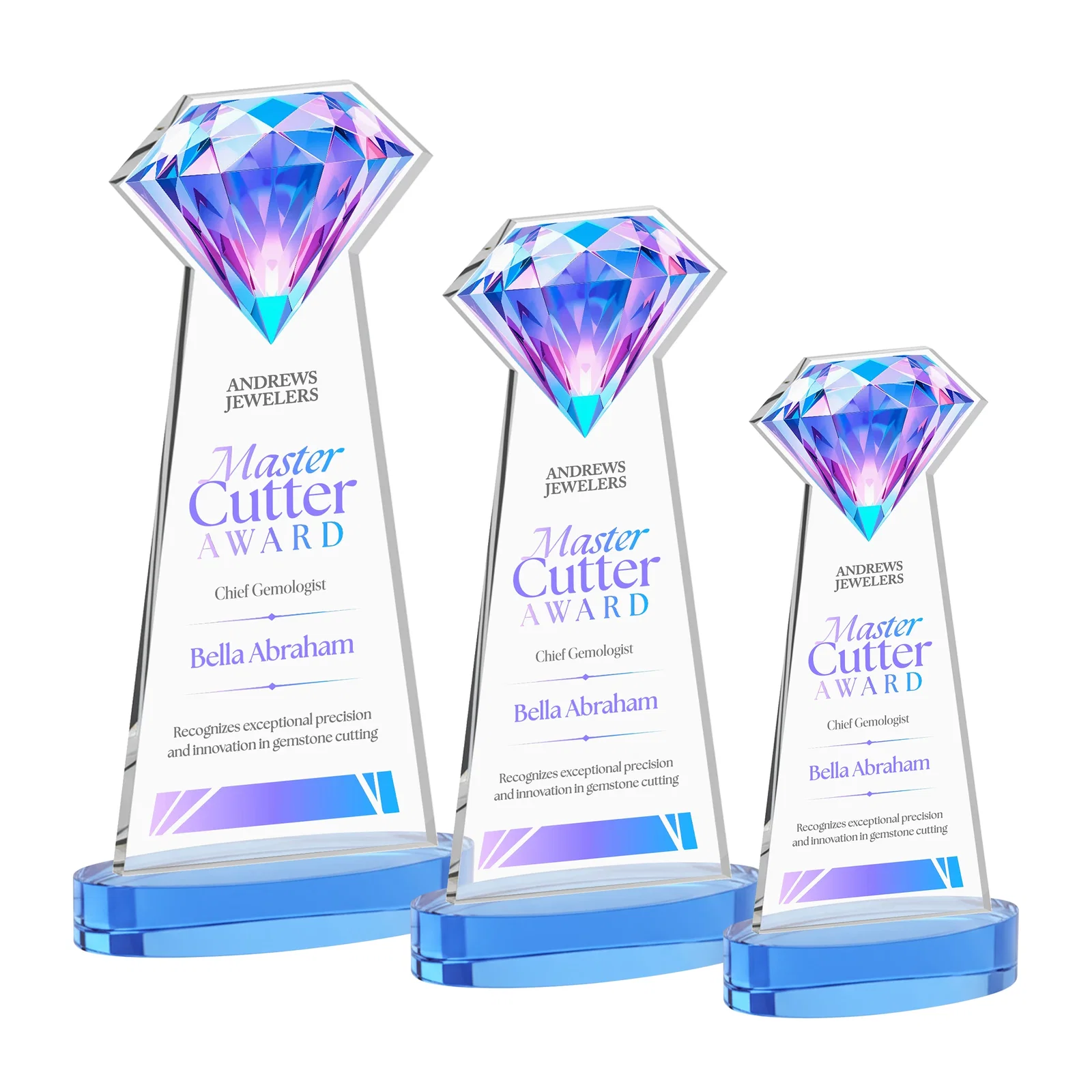 Promotional Starfire Crystal Award With a Printed Gemstone Cutout on a Round Base for team milestone celebrations