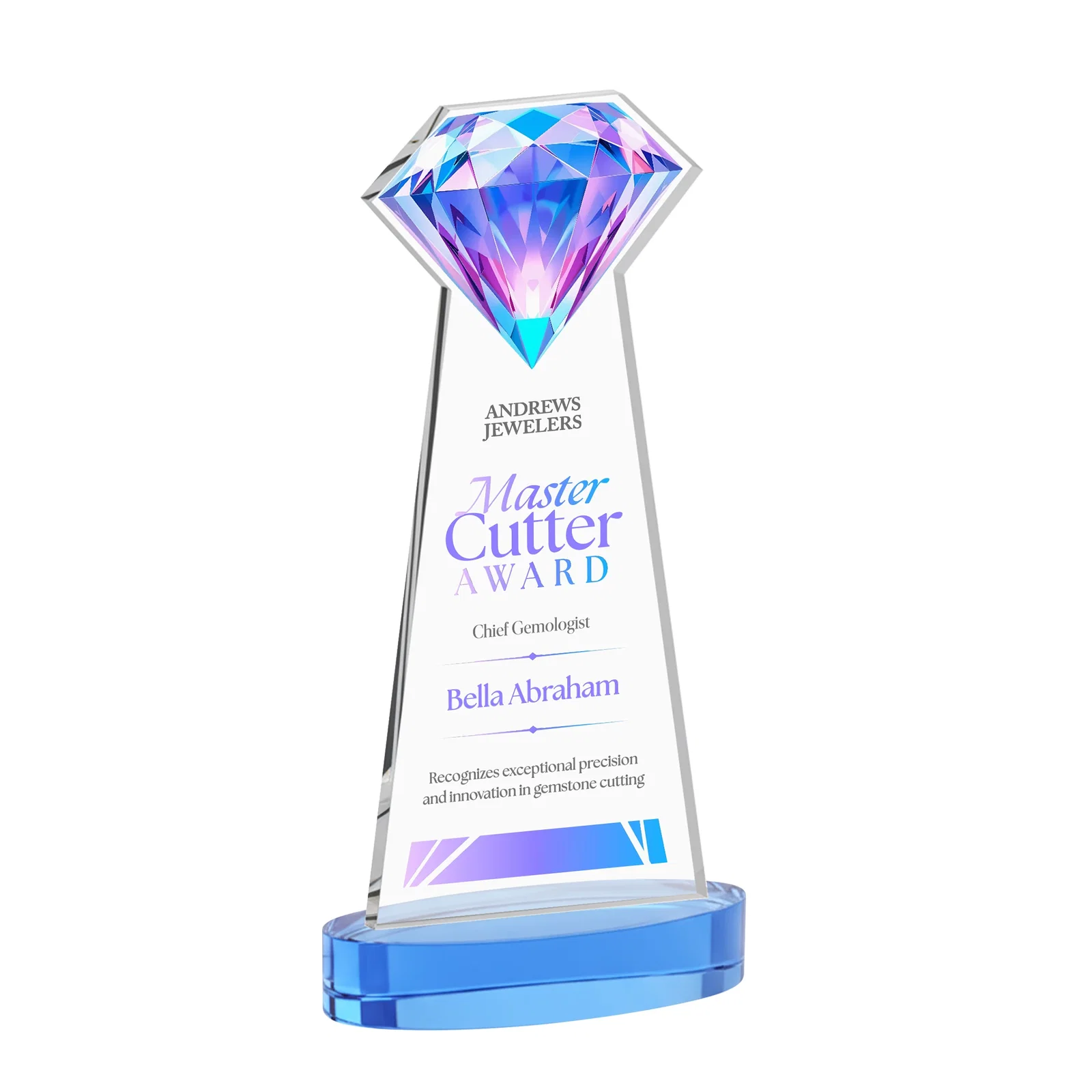 Promotional Starfire Crystal Award With a Printed Gemstone Cutout on a Round Base for graduation ceremonies