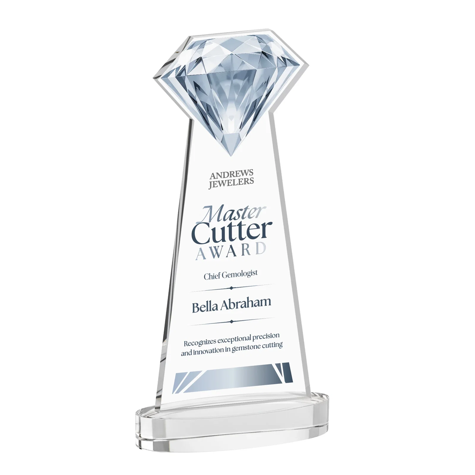 Custom Starfire Crystal Award With a Printed Gemstone Cutout on a Round Base for sales achievement awards