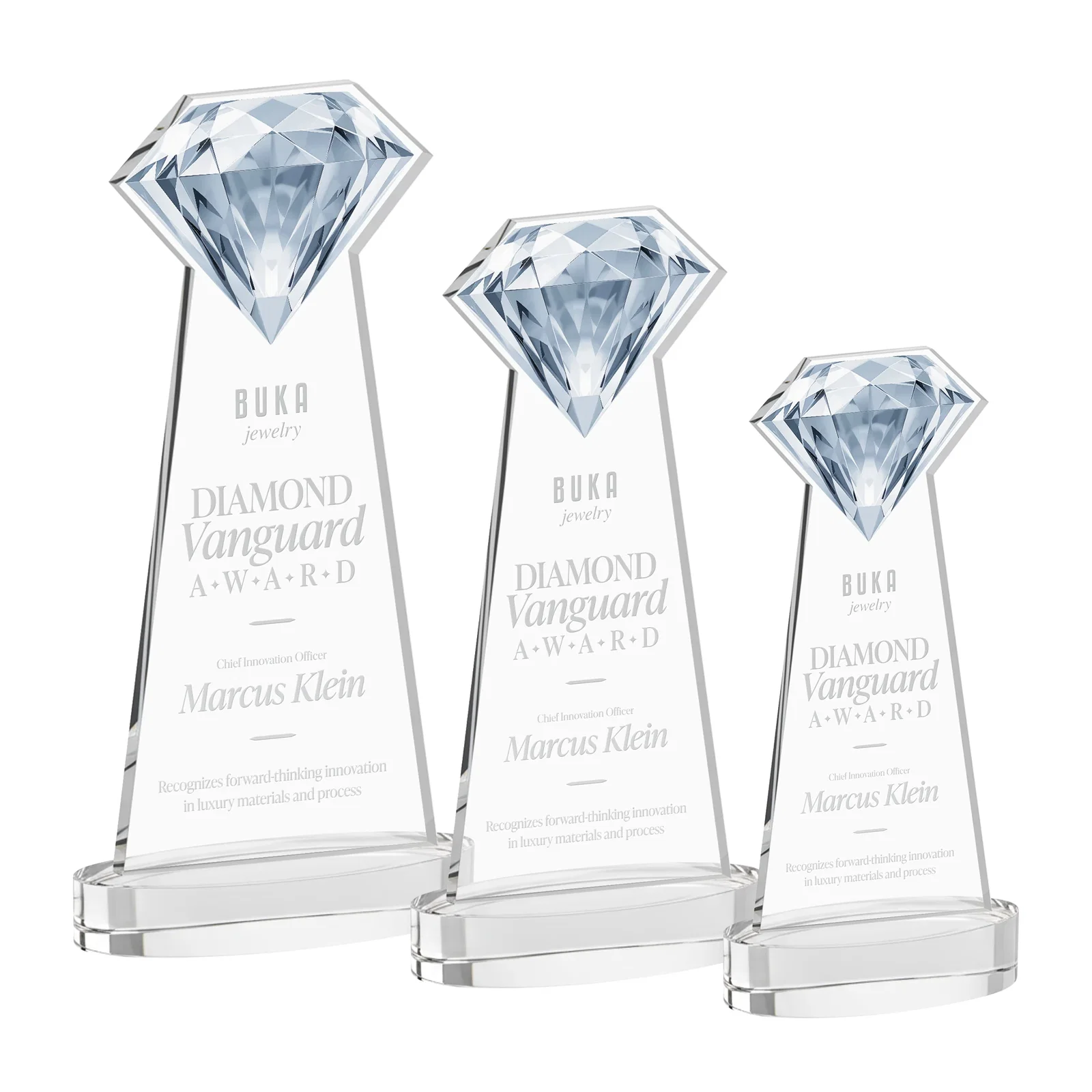 Branded Starfire Crystal Award With a Printed Gemstone Cutout on a Round Base for corporate award ceremonies