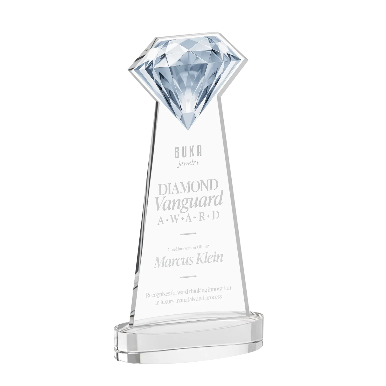 Branded Starfire Crystal Award With a Printed Gemstone Cutout on a Round Base for sales achievement awards